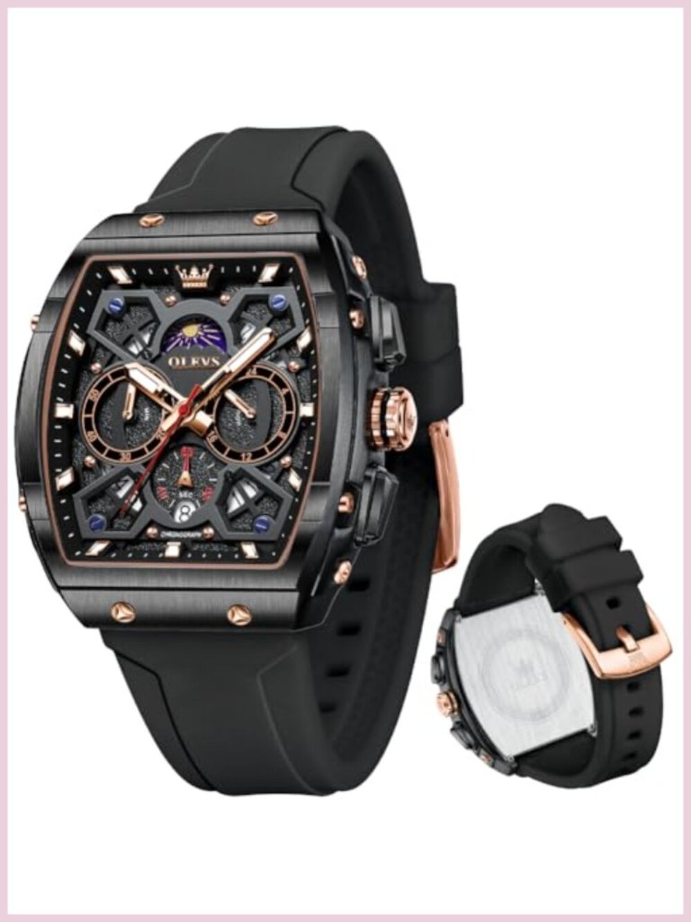 Square Chronograph Men's Watch Waterproof Silicone Strap Casual Business